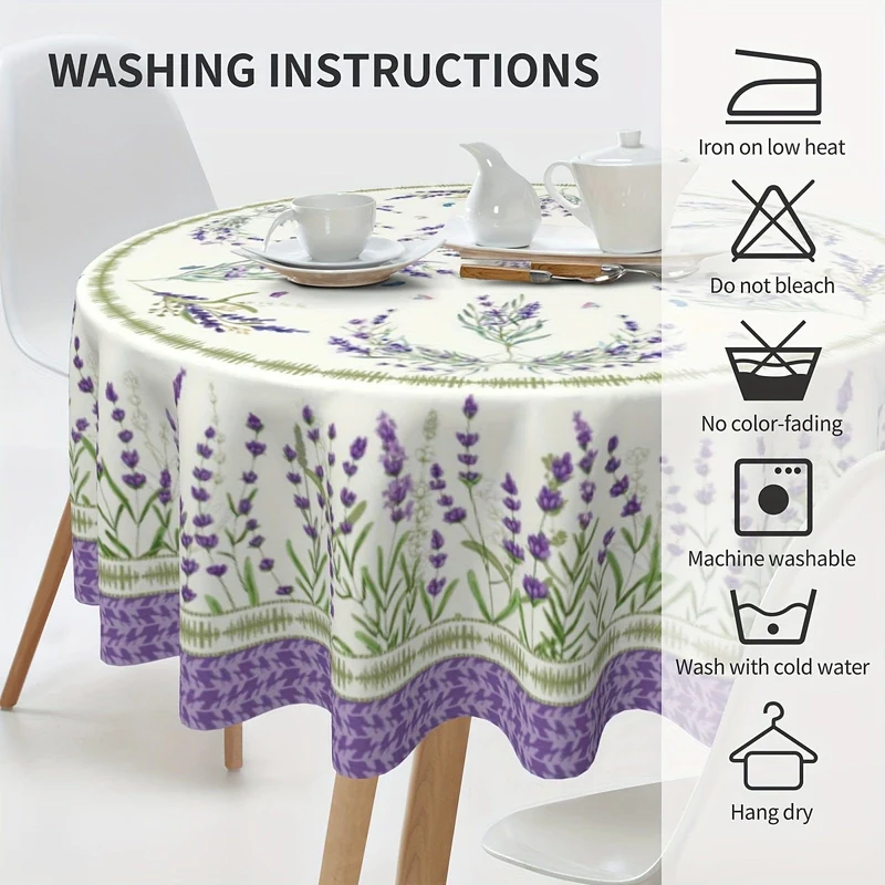 1 Stück, Polyester-Tischdecke, Frühlings-/Sommer-Lavendel-Tischdecke, Tischdecke mit Fliederfeld-Motiv, flecken- und knitterfreie Tischdecke, für die Dekoration von Esszimmerpartys zu Hause, Küche, Geschenk