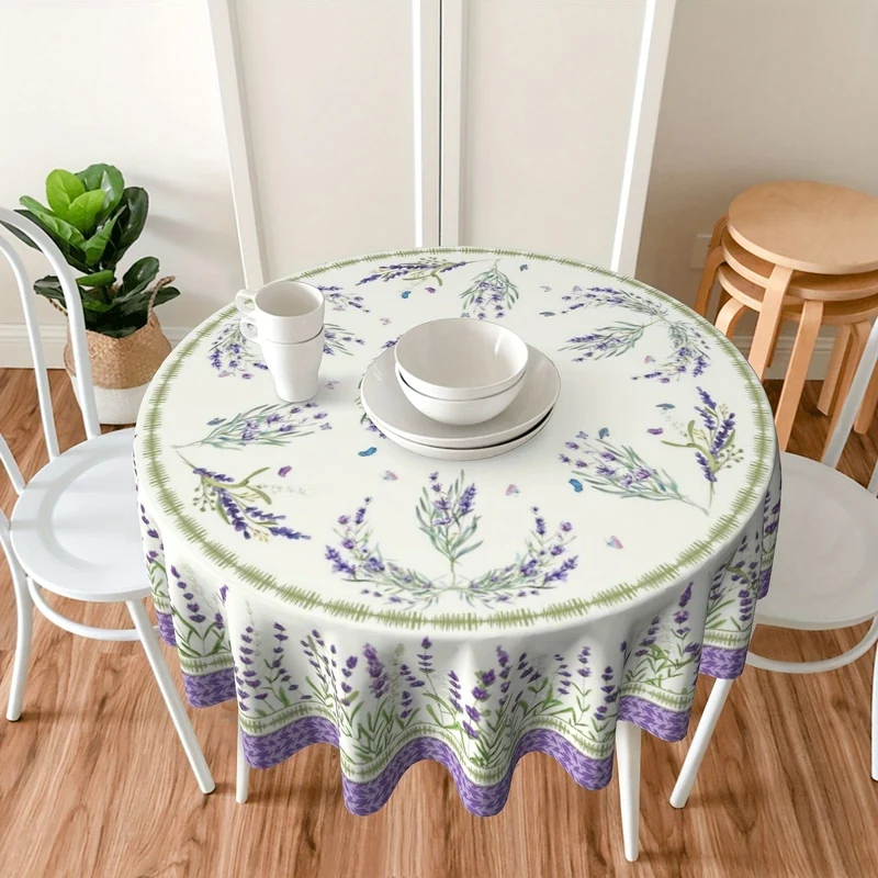 1 Stück, Polyester-Tischdecke, Frühlings-/Sommer-Lavendel-Tischdecke, Tischdecke mit Fliederfeld-Motiv, flecken- und knitterfreie Tischdecke, für die Dekoration von Esszimmerpartys zu Hause, Küche, Geschenk