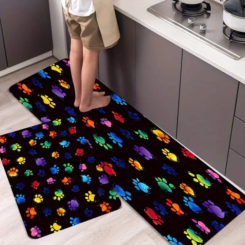 1 Stück kreative, farbenfrohe Bodenmatte mit Pfotenabdruck, weiche, schmutzabweisende, rutschfeste und wasserdichte Matte, für Wohnzimmer, Küche, Schlafzimmer, Waschküche, maschinenwaschbar, für drinnen und draußen geeignet, Raumdekoration, Heimdekoration