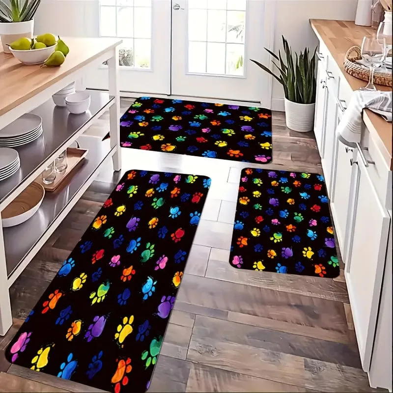 1 Stück kreative, farbenfrohe Bodenmatte mit Pfotenabdruck, weiche, schmutzabweisende, rutschfeste und wasserdichte Matte, für Wohnzimmer, Küche, Schlafzimmer, Waschküche, maschinenwaschbar, für drinnen und draußen geeignet, Raumdekoration, Heimdekoration