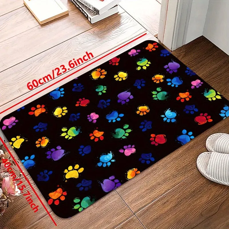 1 Stück kreative, farbenfrohe Bodenmatte mit Pfotenabdruck, weiche, schmutzabweisende, rutschfeste und wasserdichte Matte, für Wohnzimmer, Küche, Schlafzimmer, Waschküche, maschinenwaschbar, für drinnen und draußen geeignet, Raumdekoration, Heimdekoration