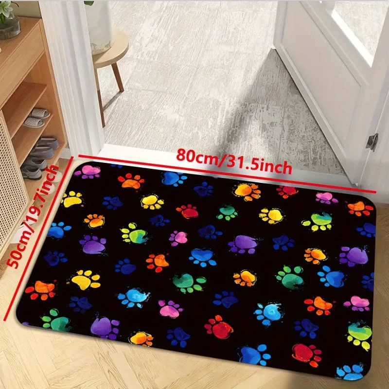 1 Stück kreative, farbenfrohe Bodenmatte mit Pfotenabdruck, weiche, schmutzabweisende, rutschfeste und wasserdichte Matte, für Wohnzimmer, Küche, Schlafzimmer, Waschküche, maschinenwaschbar, für drinnen und draußen geeignet, Raumdekoration, Heimdekoration