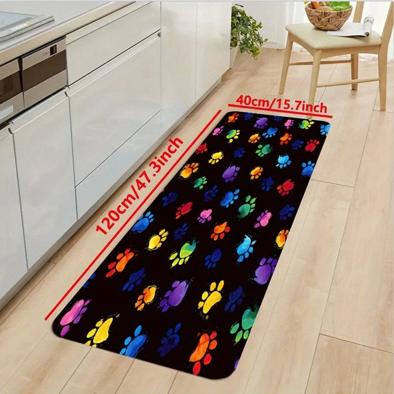 1 Stück kreative, farbenfrohe Bodenmatte mit Pfotenabdruck, weiche, schmutzabweisende, rutschfeste und wasserdichte Matte, für Wohnzimmer, Küche, Schlafzimmer, Waschküche, maschinenwaschbar, für drinnen und draußen geeignet, Raumdekoration, Heimdekoration