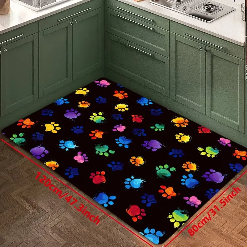 1 Stück kreative, farbenfrohe Bodenmatte mit Pfotenabdruck, weiche, schmutzabweisende, rutschfeste und wasserdichte Matte, für Wohnzimmer, Küche, Schlafzimmer, Waschküche, maschinenwaschbar, für drinnen und draußen geeignet, Raumdekoration, Heimdekoration