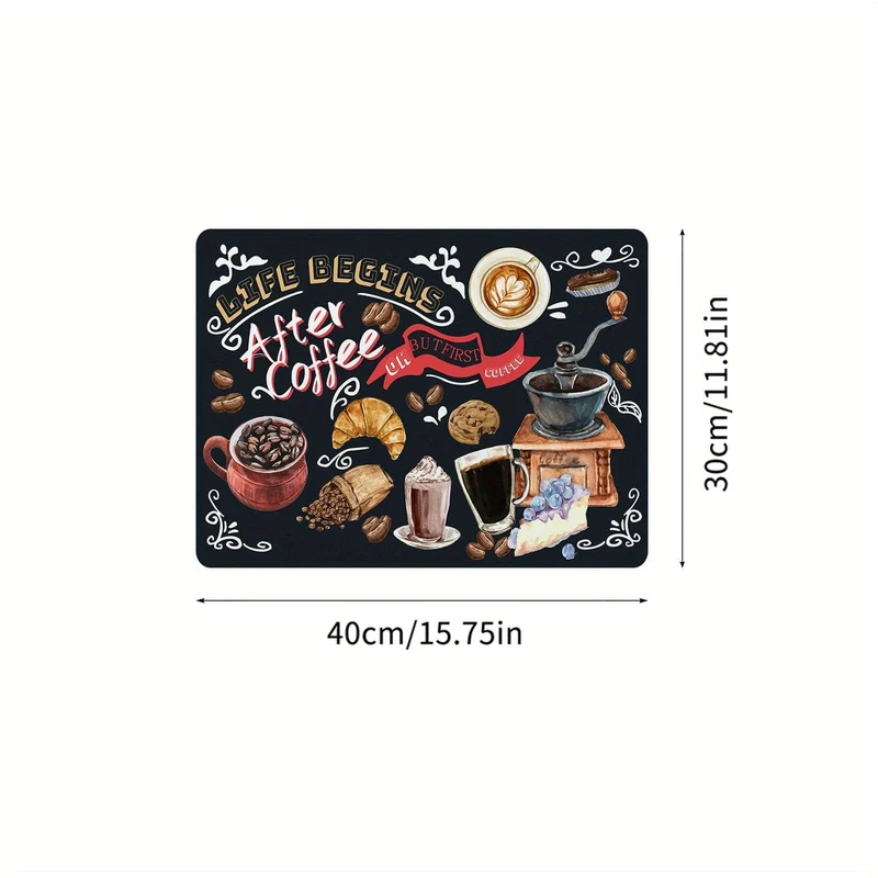 1 Stück Geschirr-Abtropfmatte mit Kaffee-Aufdruck, weiche Gummi-Abtropfunterlage, rutschfeste, superabsorbierende, verschleißfeste Kaffeemaschinenmatte, Tischset für Tischdekorationen auf der Arbeitsplatte, Esszimmer, Terrasse, Heimküchenbedarf