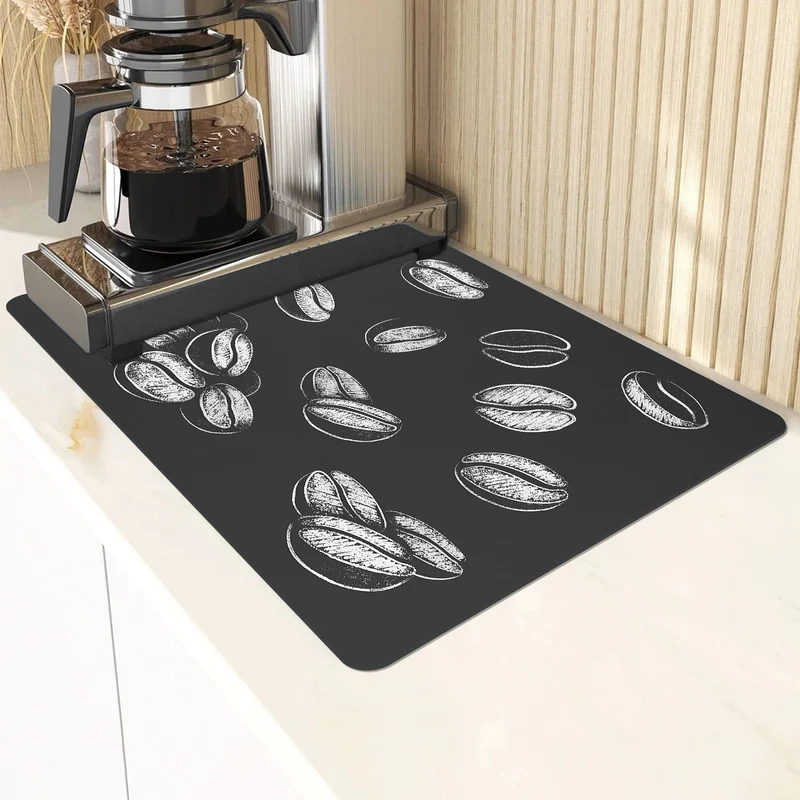 1 Stück Geschirr-Abtropfmatte mit Kaffee-Aufdruck, weiche Gummi-Abtropfunterlage, rutschfeste, superabsorbierende, verschleißfeste Kaffeemaschinenmatte, Tischset für Tischdekorationen auf der Arbeitsplatte, Esszimmer, Terrasse, Heimküchenbedarf