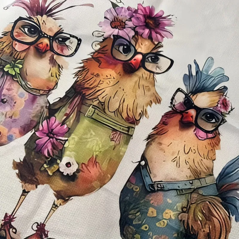 1 Stück, Leinenschürze, Küchenschürze mit Hahnenaufdruck im Cartoon-Stil, verdickte, süße Kochschürze mit Taille, modische Hausarbeitskleidung für die Küche, Küchenbedarf
