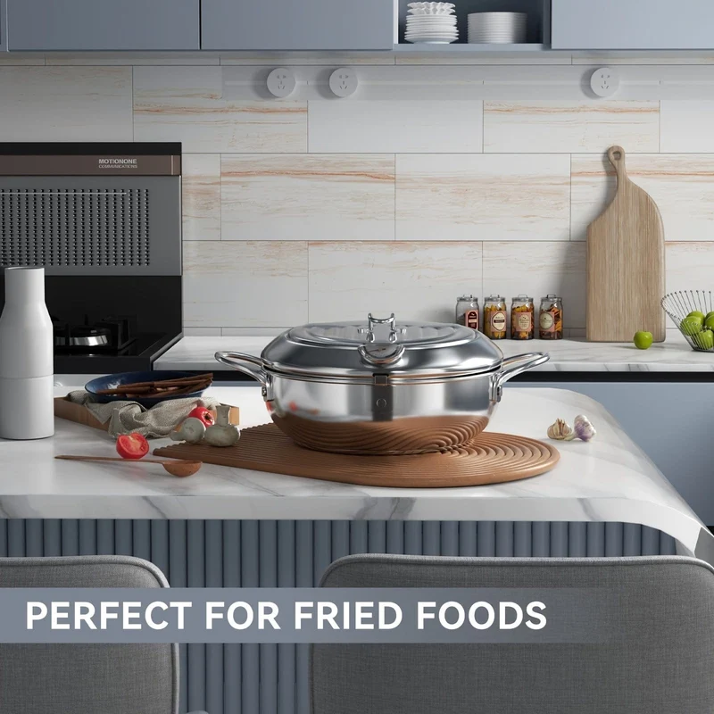 1-teilige Fritteuse, Bratpfanne mit Deckel, Fritteuse aus Edelstahl mit Temperaturregelung und Öltropfenfiltergestell, geeignet für Pommes Frites, Hühnchen und mehr in der Küche, Gasherd, elektromagnetischer Herd, universell einsetzbar, Küchenkochgeschirr