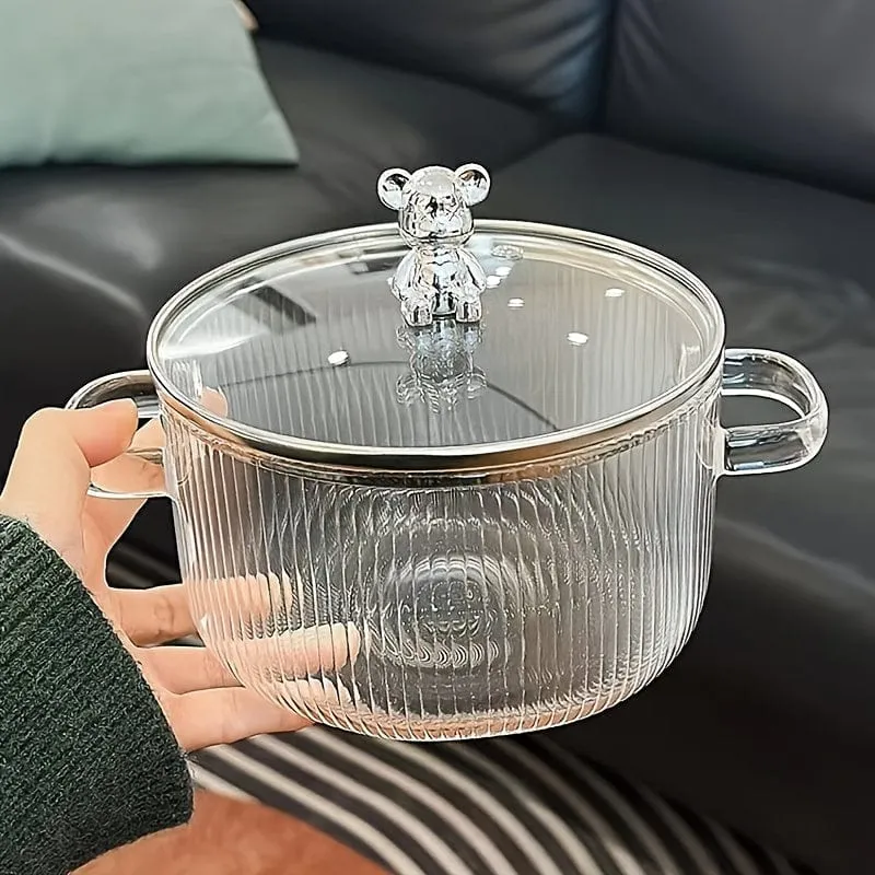1 Stück, Glastöpfe zum Kochen, hitzebeständiger Glastopf, Glastopf mit Deckel für Pasta, Nudeln, Suppe, Milch, Babynahrung, Küchengeschirr, Kochgeschirr