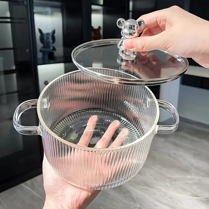 1 Stück, Glastöpfe zum Kochen, hitzebeständiger Glastopf, Glastopf mit Deckel für Pasta, Nudeln, Suppe, Milch, Babynahrung, Küchengeschirr, Kochgeschirr