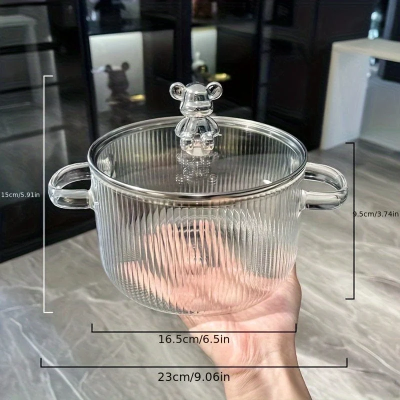 1 Stück, Glastöpfe zum Kochen, hitzebeständiger Glastopf, Glastopf mit Deckel für Pasta, Nudeln, Suppe, Milch, Babynahrung, Küchengeschirr, Kochgeschirr