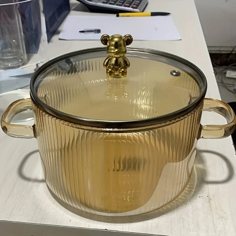 1 Stück, Glastöpfe zum Kochen, hitzebeständiger Glastopf, Glastopf mit Deckel für Pasta, Nudeln, Suppe, Milch, Babynahrung, Küchengeschirr, Kochgeschirr