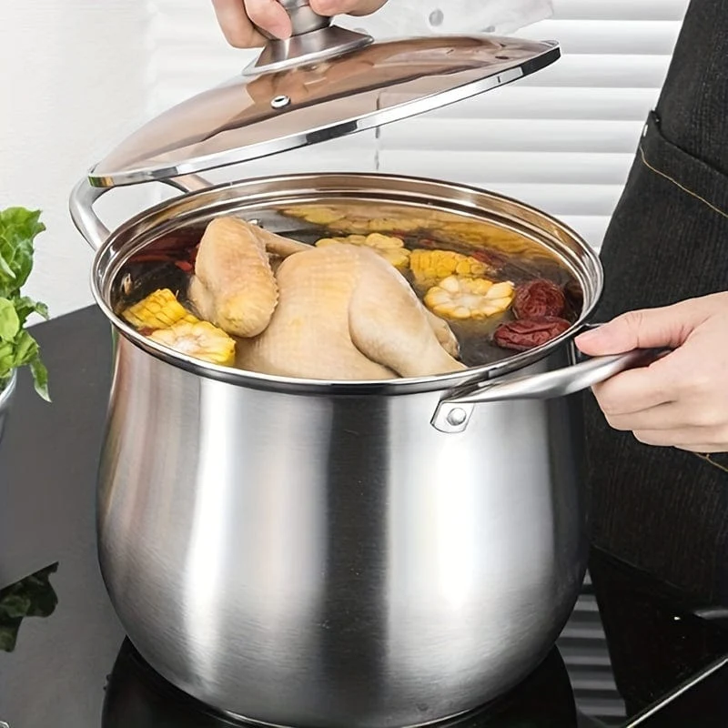 1 großer Suppentopf aus Edelstahl – ideal für Suppen, Eintöpfe und mehr – langlebig, leicht zu reinigen – unverzichtbares Küchengerät