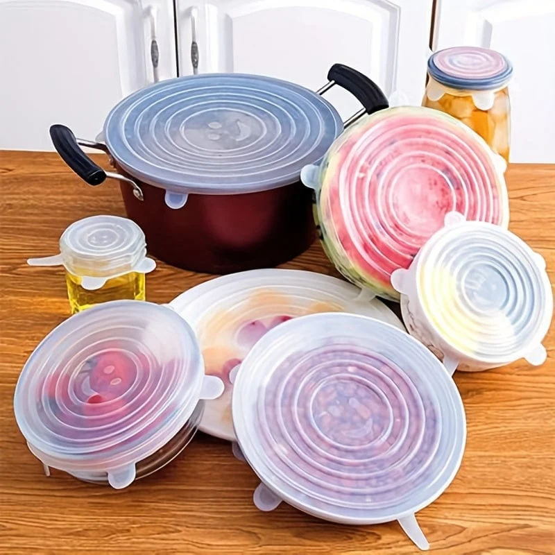 6 Stück elastische Silikondeckel, wiederverwendbare, langlebige Deckel für Lebensmittelaufbewahrungsschüsseln, Silikondeckelabdeckung, spülmaschinen- und kühlschranksichere Aufbewahrung, Küchenbedarf
