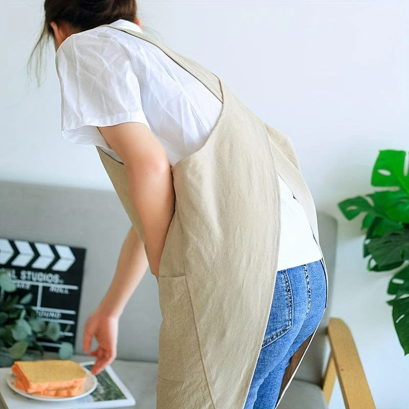 1 Stück, Schürze, koreanischer Stil, einfache Retro-Pastoral-Schürze, doppelschulterfreie Schnür-Damenschürze, Haushaltskomfort-Abdeckung, Küchenbedarf