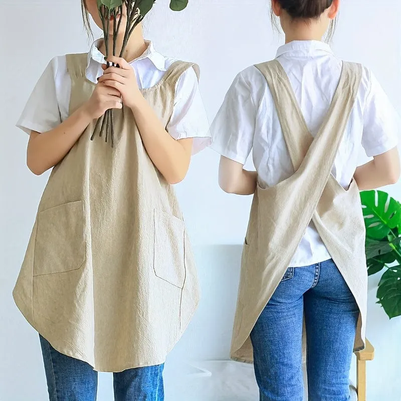 1 Stück, Schürze, koreanischer Stil, einfache Retro-Pastoral-Schürze, doppelschulterfreie Schnür-Damenschürze, Haushaltskomfort-Abdeckung, Küchenbedarf