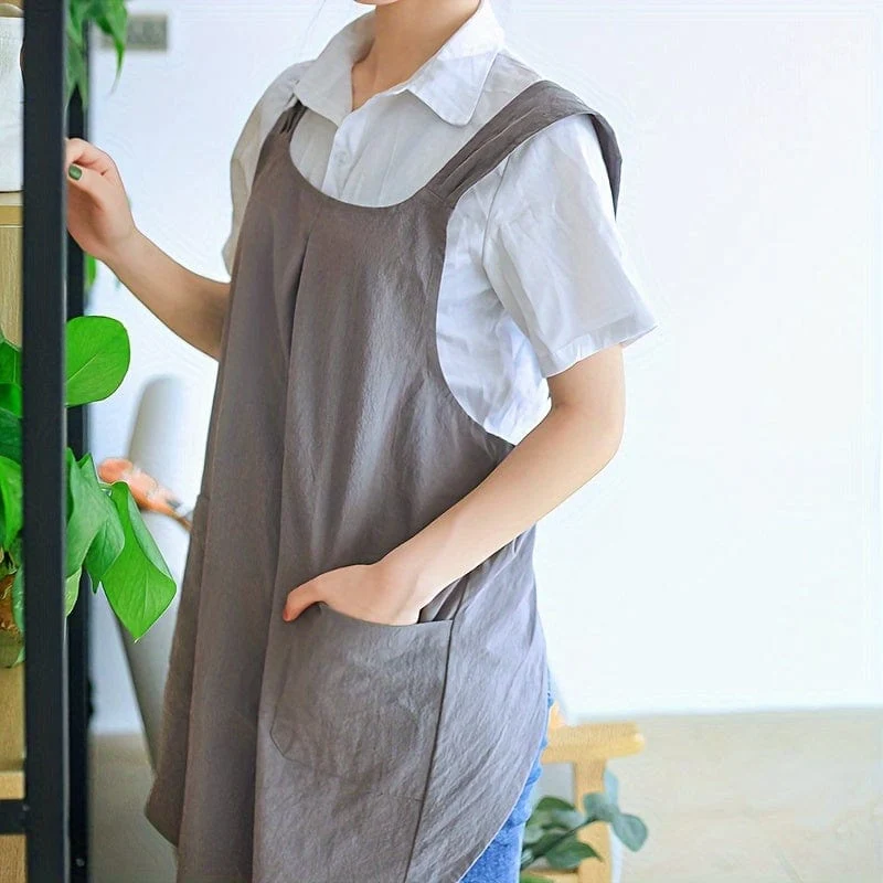 1 Stück, Schürze, koreanischer Stil, einfache Retro-Pastoral-Schürze, doppelschulterfreie Schnür-Damenschürze, Haushaltskomfort-Abdeckung, Küchenbedarf