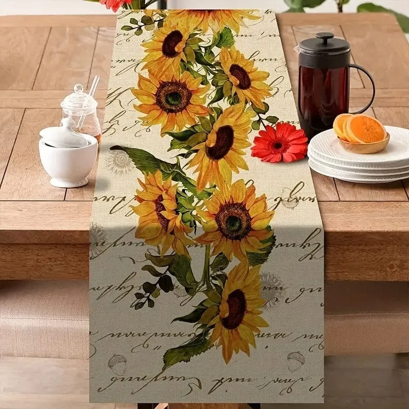 1 Stück, Tischläufer, Retro-Stil, Sonnenblumen-Muster, Tischläufer, Restaurant, Küche, Esstisch, Dekoration für Zuhause, Party-Dekoration