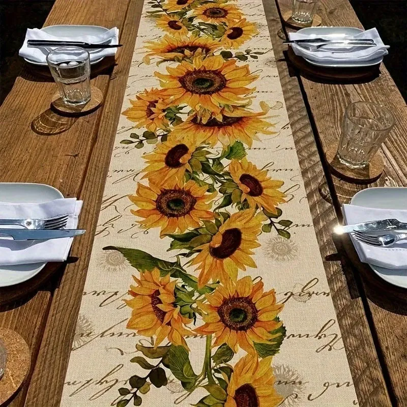 1 Stück, Tischläufer, Retro-Stil, Sonnenblumen-Muster, Tischläufer, Restaurant, Küche, Esstisch, Dekoration für Zuhause, Party-Dekoration