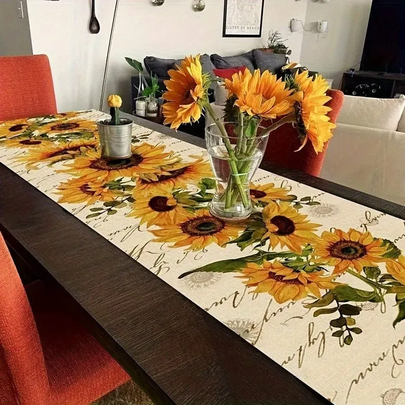 1 Stück, Tischläufer, Retro-Stil, Sonnenblumen-Muster, Tischläufer, Restaurant, Küche, Esstisch, Dekoration für Zuhause, Party-Dekoration
