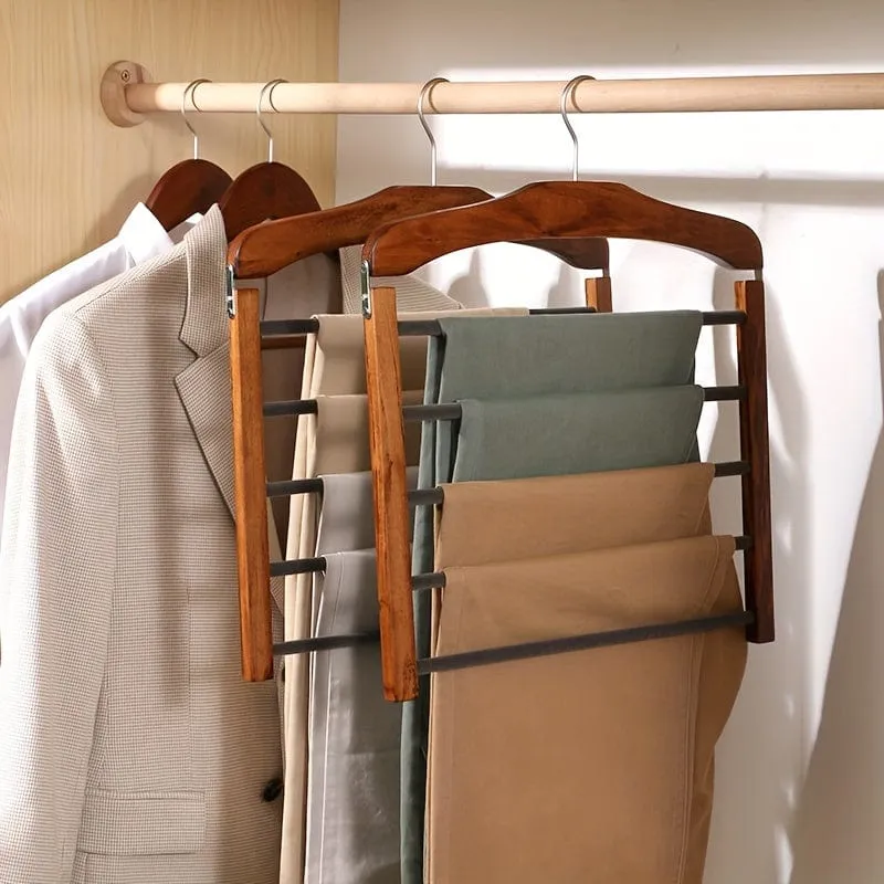 1-teiliger mehrstöckiger Hosenständer aus Holz, Haushalts-Holzgarderobe für Handtücher, Schals, Krawatten-Aufbewahrungsständer, nicht abfärbende hängende Hosenständer, Platzsparer im Haushalt für die Kleidungsorganisation von Schrank, Kleiderschrank, Zuhause, Wohnheim