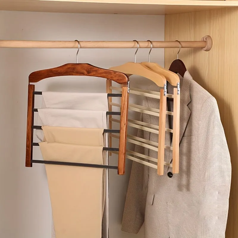 1-teiliger mehrstöckiger Hosenständer aus Holz, Haushalts-Holzgarderobe für Handtücher, Schals, Krawatten-Aufbewahrungsständer, nicht abfärbende hängende Hosenständer, Platzsparer im Haushalt für die Kleidungsorganisation von Schrank, Kleiderschrank, Zuhause, Wohnheim