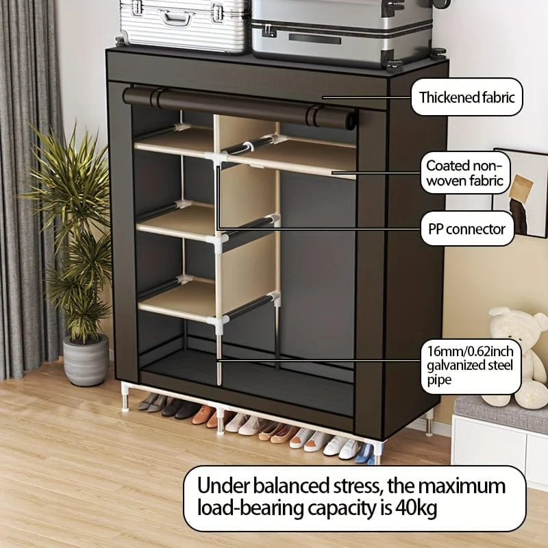 1 Stück einfacher Kleiderschrank, großer Kleiderschrank, langlebiger Kleiderständer für Hemden, Kleider, Steppdecken, Haushalts-Aufbewahrungsorganisator für Schrank, Miethaus, Schlafzimmer, Zuhause, Wohnheim, Eingangsbereich, Heimdekoration