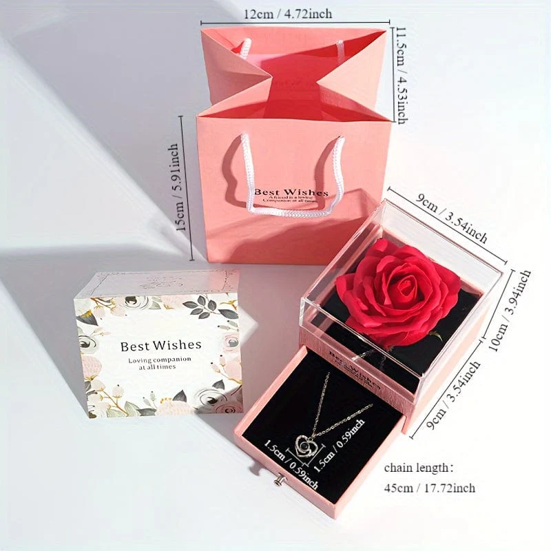 1 Stück künstliche, konservierte echte Rose, rote Blumen, süße Dinge für Freundin, Valentinstagsgeschenk für sie, mit „Ich liebe dich“-Halskette in 100 Sprachen, Geschenkkarte, Geburtstag, Ehefrau, Geschenke für Mama