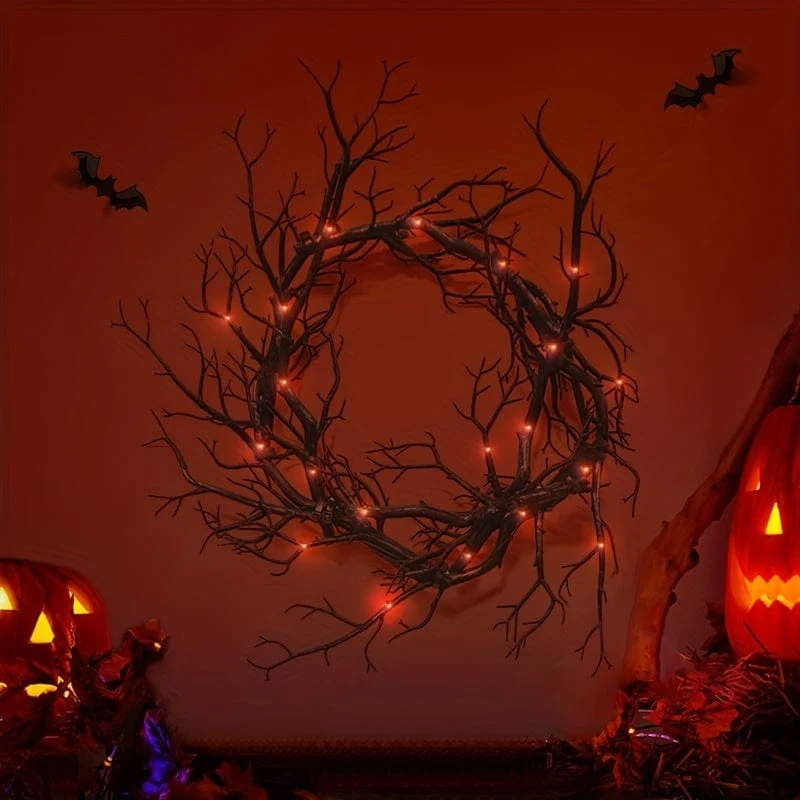 1 Stück, 40.01 cm, schwarzer Halloween-Kranz, schwarzer Kranz, Halloween-Türkranz, Dekorationen, Halloween-Party-Dekorationen, Halloween-Ornament, Halloween-Dekor, Urlaubsdekoration