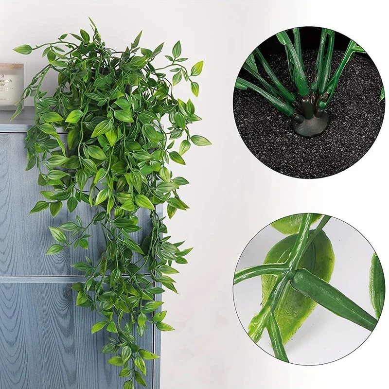 1 Stück künstliche Hängepflanzen, künstliche Hängepflanzen, künstliche Topfgrünpflanzen, künstliche Eukalyptusrebe, Pothos-Efeu-Erbsenschoten für Zuhause, Wandregal, Terrasse, Garten, Innen- und Außendekoration, Frühlings- und Sommerdekoration