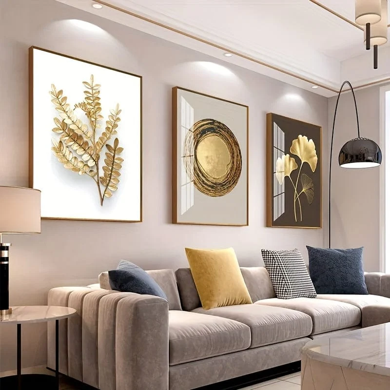 3 Stück moderne Luxus-Kreis-Goldblatt-Wandkunst, bedruckte Leinwand, dekoratives Bild, Poster für Wohnzimmer, Schlafzimmer, Büro, Dekoration, Heimdekoration, Geschenk, ohne Rahmen