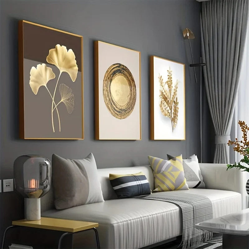 3 Stück moderne Luxus-Kreis-Goldblatt-Wandkunst, bedruckte Leinwand, dekoratives Bild, Poster für Wohnzimmer, Schlafzimmer, Büro, Dekoration, Heimdekoration, Geschenk, ohne Rahmen