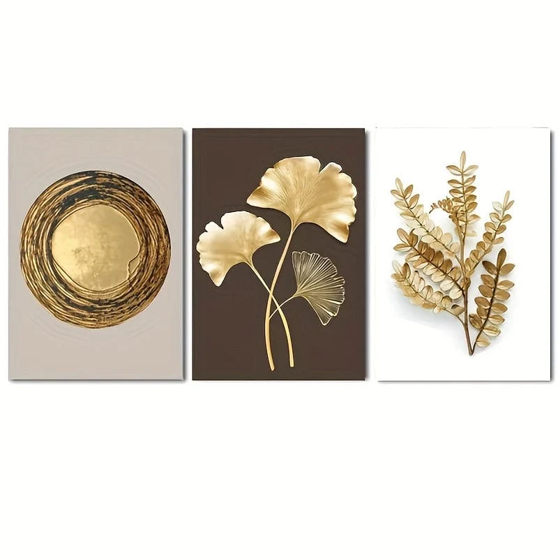 3 Stück moderne Luxus-Kreis-Goldblatt-Wandkunst, bedruckte Leinwand, dekoratives Bild, Poster für Wohnzimmer, Schlafzimmer, Büro, Dekoration, Heimdekoration, Geschenk, ohne Rahmen