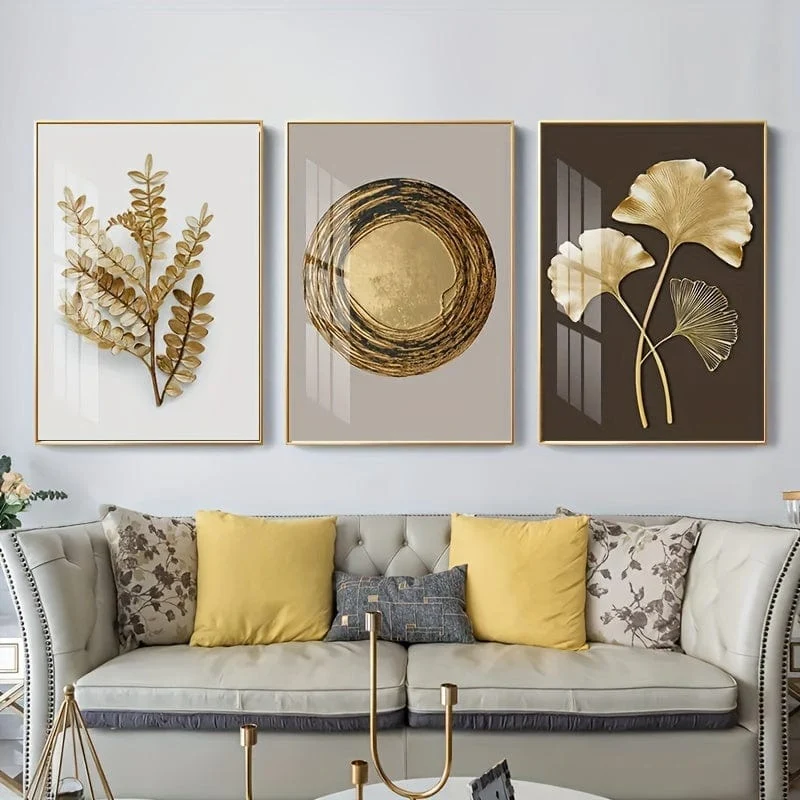 3 Stück moderne Luxus-Kreis-Goldblatt-Wandkunst, bedruckte Leinwand, dekoratives Bild, Poster für Wohnzimmer, Schlafzimmer, Büro, Dekoration, Heimdekoration, Geschenk, ohne Rahmen