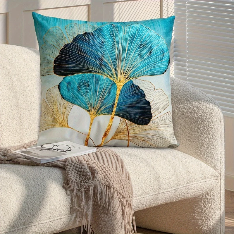 1 Stück, Ginkgo-Blatt, frischer Stil, Polyester-Kissenbezug, Kissenbezug, Schlafzimmerzubehör, Sofakissenbezug, Sammlerstück, Gebäudezubehör (Kissen ist nicht im Lieferumfang enthalten)