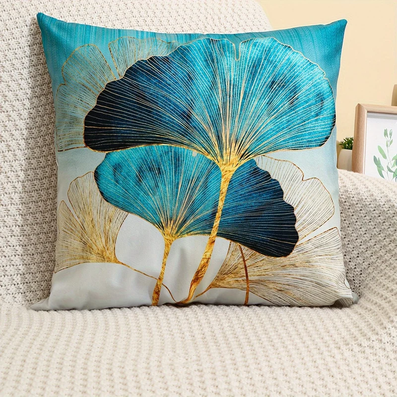 1 Stück, Ginkgo-Blatt, frischer Stil, Polyester-Kissenbezug, Kissenbezug, Schlafzimmerzubehör, Sofakissenbezug, Sammlerstück, Gebäudezubehör (Kissen ist nicht im Lieferumfang enthalten)