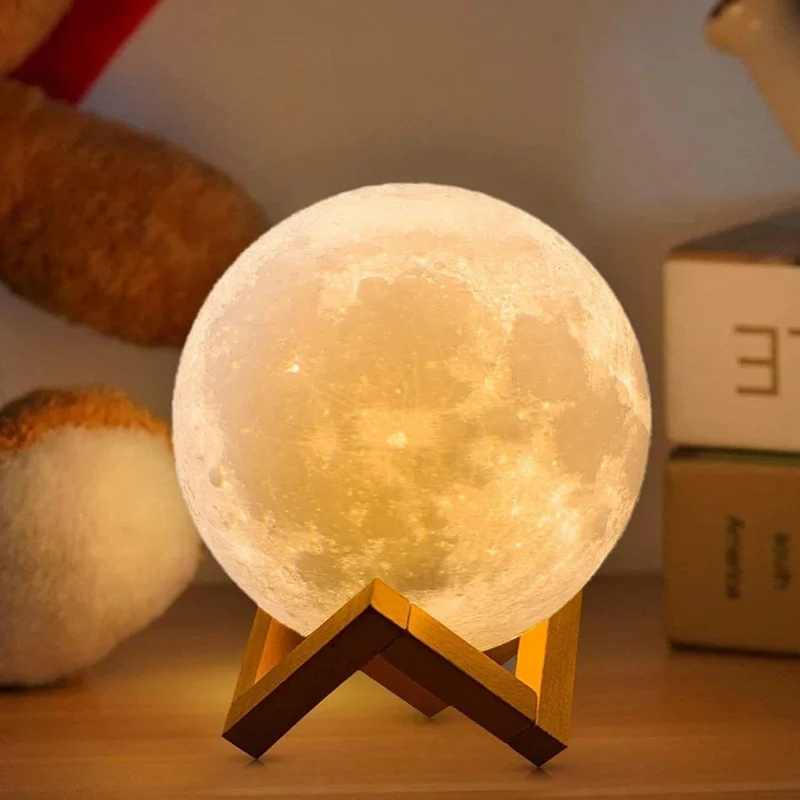 1 Stück Mondlampe mit Timing, wiederaufladbar, buntes 3D-Mond-Nachtlicht, Weihnachten, Geburtstag, Neujahr, Valentinstagsgeschenke, weiße Elefantengeschenke, Geschenke für Männer, Frauen, Mütter, Mädchen, Fernbedienung, Touch-Steuerung, Durchmesser 11.94 cm