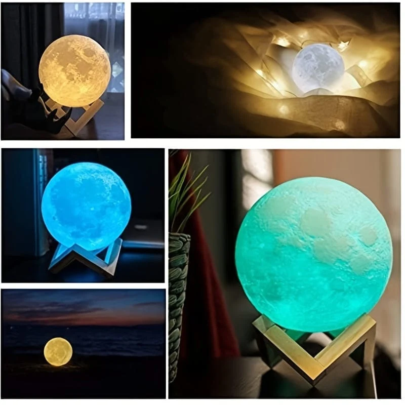 1 Stück Mondlampe mit Timing, wiederaufladbar, buntes 3D-Mond-Nachtlicht, Weihnachten, Geburtstag, Neujahr, Valentinstagsgeschenke, weiße Elefantengeschenke, Geschenke für Männer, Frauen, Mütter, Mädchen, Fernbedienung, Touch-Steuerung, Durchmesser 11.94 cm