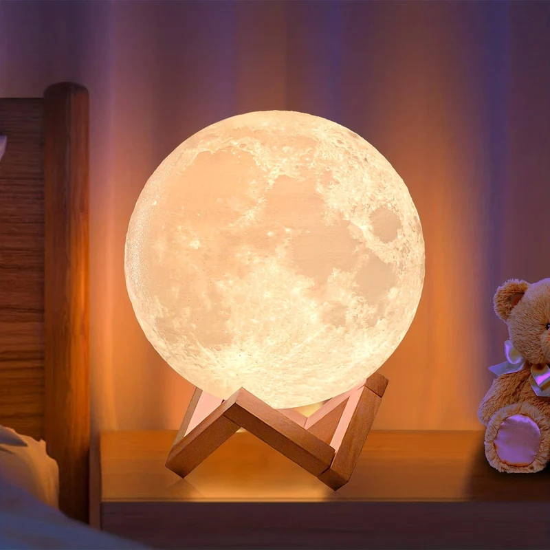 1 Stück Mondlampe mit Timing, wiederaufladbar, buntes 3D-Mond-Nachtlicht, Weihnachten, Geburtstag, Neujahr, Valentinstagsgeschenke, weiße Elefantengeschenke, Geschenke für Männer, Frauen, Mütter, Mädchen, Fernbedienung, Touch-Steuerung, Durchmesser 11.94 cm