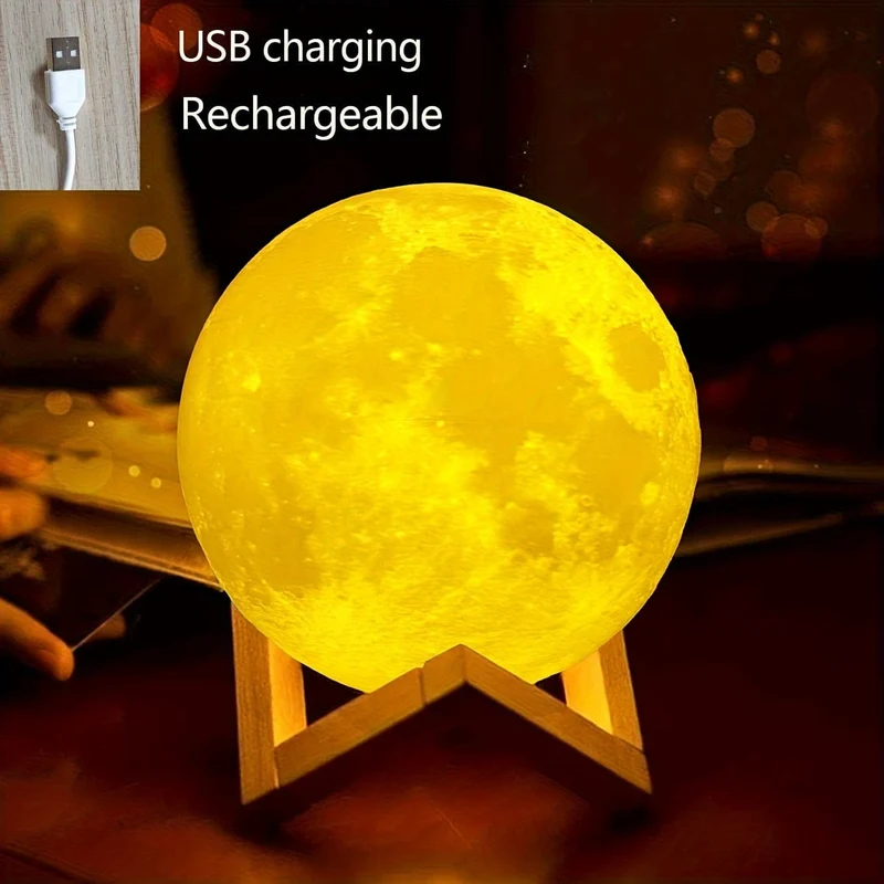 1 Stück Mondlampe mit Timing, wiederaufladbar, buntes 3D-Mond-Nachtlicht, Weihnachten, Geburtstag, Neujahr, Valentinstagsgeschenke, weiße Elefantengeschenke, Geschenke für Männer, Frauen, Mütter, Mädchen, Fernbedienung, Touch-Steuerung, Durchmesser 11.94 cm