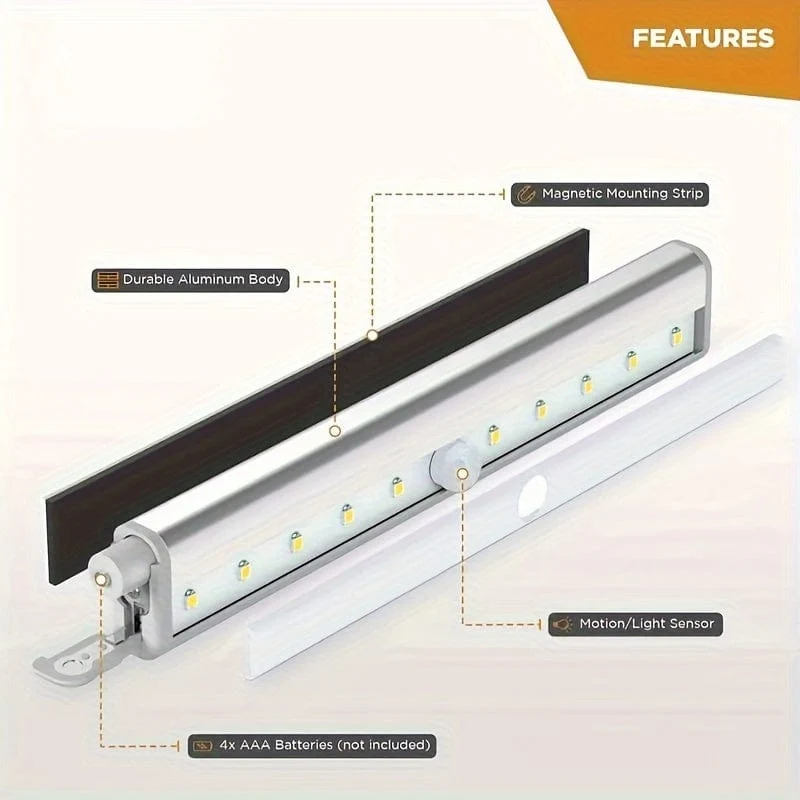 3er-Pack Unterschrankleuchte, kabelloses LED-Licht mit Bewegungssensor, für Speisekammer, Schrank, Küche, Badezimmer, batteriebetriebene magnetische Schrankleuchte mit automatischer Abschaltung, Tageslichtsensor