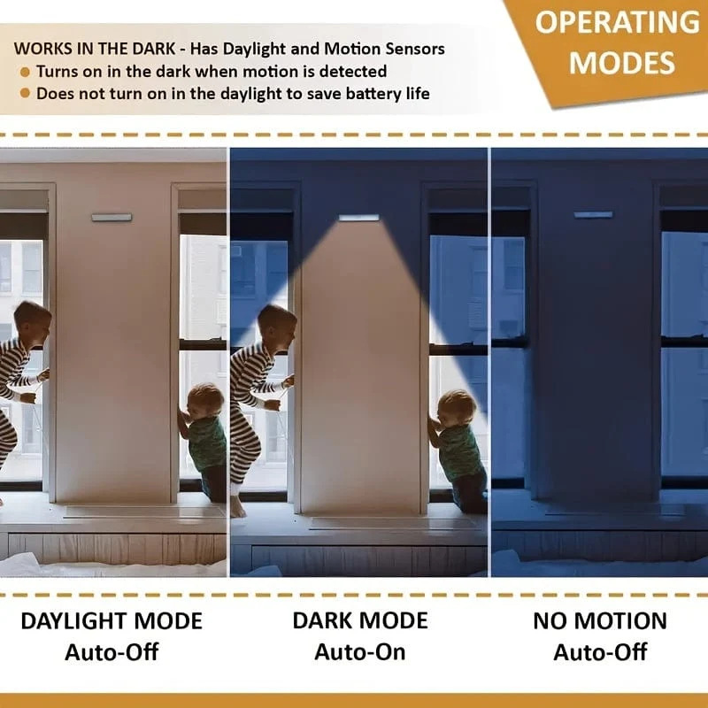 3er-Pack Unterschrankleuchte, kabelloses LED-Licht mit Bewegungssensor, für Speisekammer, Schrank, Küche, Badezimmer, batteriebetriebene magnetische Schrankleuchte mit automatischer Abschaltung, Tageslichtsensor
