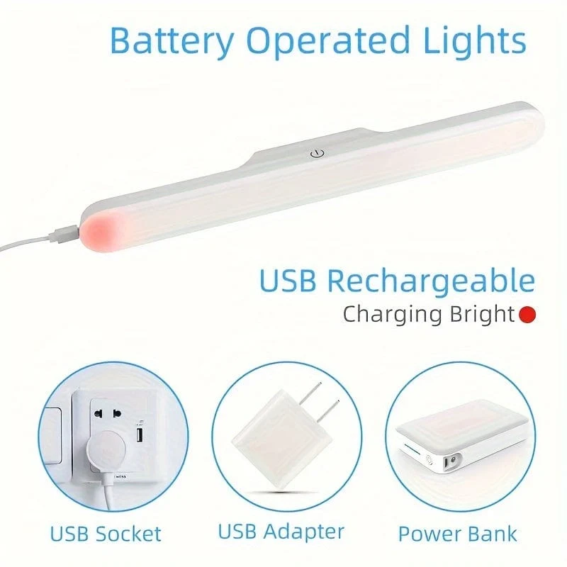 1 Stück 30 cm/11.8 Zoll Make-up-Spiegelleuchte, Schrankleuchte, dimmbare Schrankleuchte, LED-Spiegel-Frontleuchte, Leseleuchte, wiederaufladbares und aufklebbares 3-Farben-USB-Nachtlicht