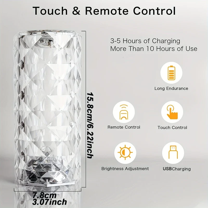 1 Stück Rose Tischlampe, USB-Lade-Taschenlampe, 16 Farben wechselnde RGB-Schreibtischlampe mit Touch- und Fernbedienung, wiederaufladbare Acryl-LED-Nachttischlampe mit USB und Akku für Schlafzimmer, Wohnzimmer, Heimdekoration