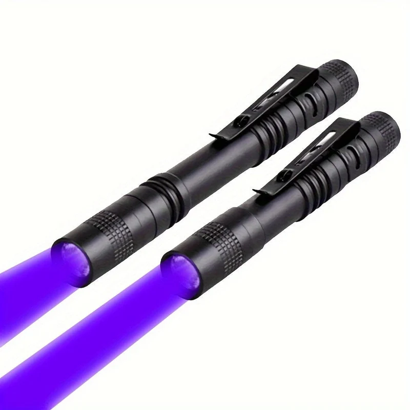 1/2 Stück 395 nm UV-Schwarzlicht-Taschenlampe, kleine tragbare Taschen-Stiftlichter für Leckagen, Haustierurin, Hotelinspektion, Trockenflecken- und Farbstoffdetektor, ultraviolette unsichtbare Tintenfackel, Erz-Geldskorpion-Erkennungslampe