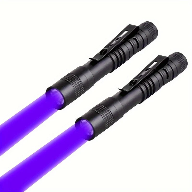 1/2 Stück 395 nm UV-Schwarzlicht-Taschenlampe, kleine tragbare Taschen-Stiftlichter für Leckagen, Haustierurin, Hotelinspektion, Trockenflecken- und Farbstoffdetektor, ultraviolette unsichtbare Tintenfackel, Erz-Geldskorpion-Erkennungslampe