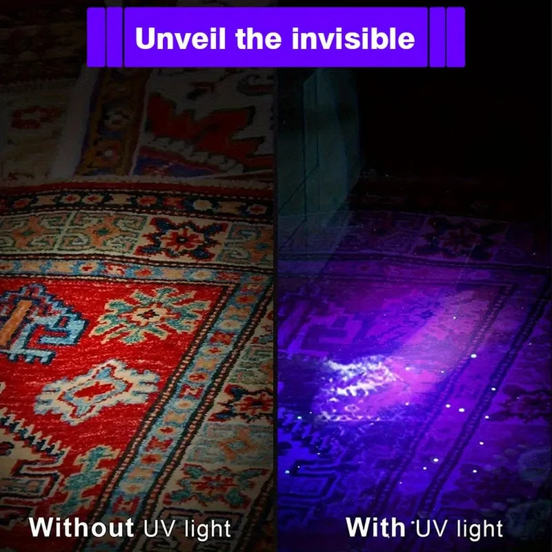 1/2 Stück 395 nm UV-Schwarzlicht-Taschenlampe, kleine tragbare Taschen-Stiftlichter für Leckagen, Haustierurin, Hotelinspektion, Trockenflecken- und Farbstoffdetektor, ultraviolette unsichtbare Tintenfackel, Erz-Geldskorpion-Erkennungslampe