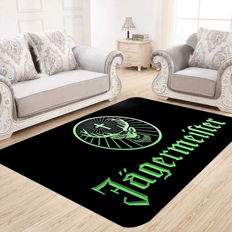 1 Stück verdickter Jägermeister-Logo-Teppich für Wohnzimmer, Schlafzimmer, Heimdekoration, Couchtisch, große Fläche, Lounge-Bodenmatte, rutschfeste Teppiche für Schlafzimmer, Heimdekoration, Raumdekoration
