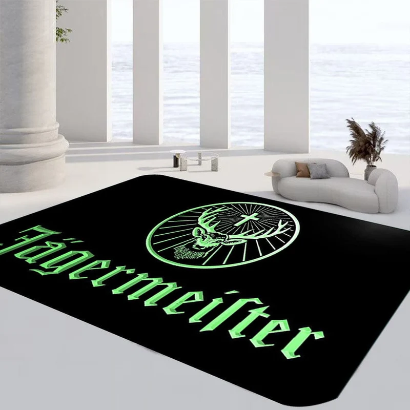 1 Stück verdickter Jägermeister-Logo-Teppich für Wohnzimmer, Schlafzimmer, Heimdekoration, Couchtisch, große Fläche, Lounge-Bodenmatte, rutschfeste Teppiche für Schlafzimmer, Heimdekoration, Raumdekoration