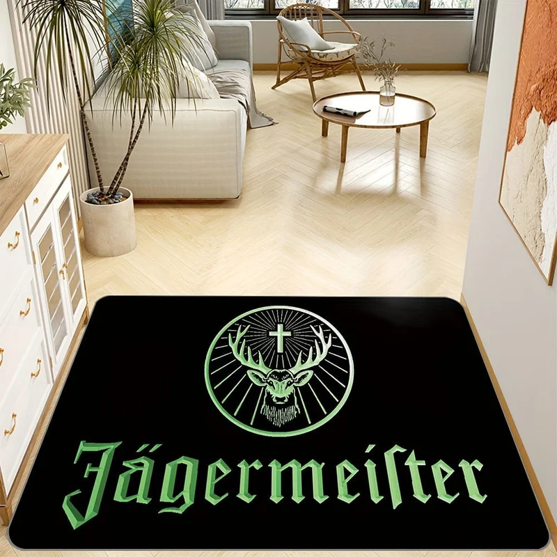 1 Stück verdickter Jägermeister-Logo-Teppich für Wohnzimmer, Schlafzimmer, Heimdekoration, Couchtisch, große Fläche, Lounge-Bodenmatte, rutschfeste Teppiche für Schlafzimmer, Heimdekoration, Raumdekoration